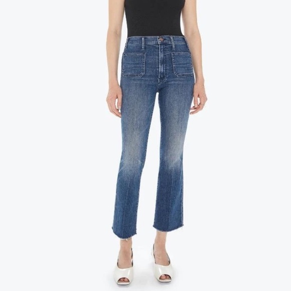 A1. MOTHER Hustler Patch Pocket Ankle Fray, Out for the Evening Blue Jeans - Picture 1 of 9